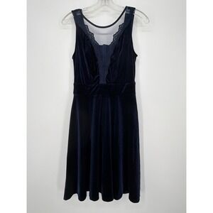 Grace Karin Velvet Cocktail Dress Womens S Navy Blue NEW Lace Trim V-Neck